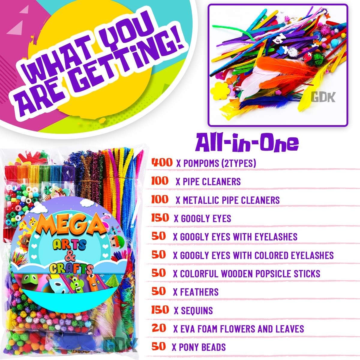 Goody King 1170Pcs+ Arts and Crafts Supplies for Kids
