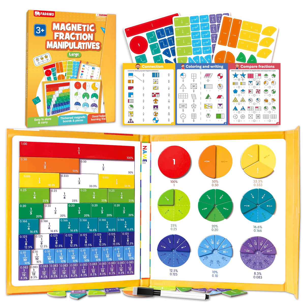 Magnetic Fraction Educational Puzzle, Fraction Manipulatives Book