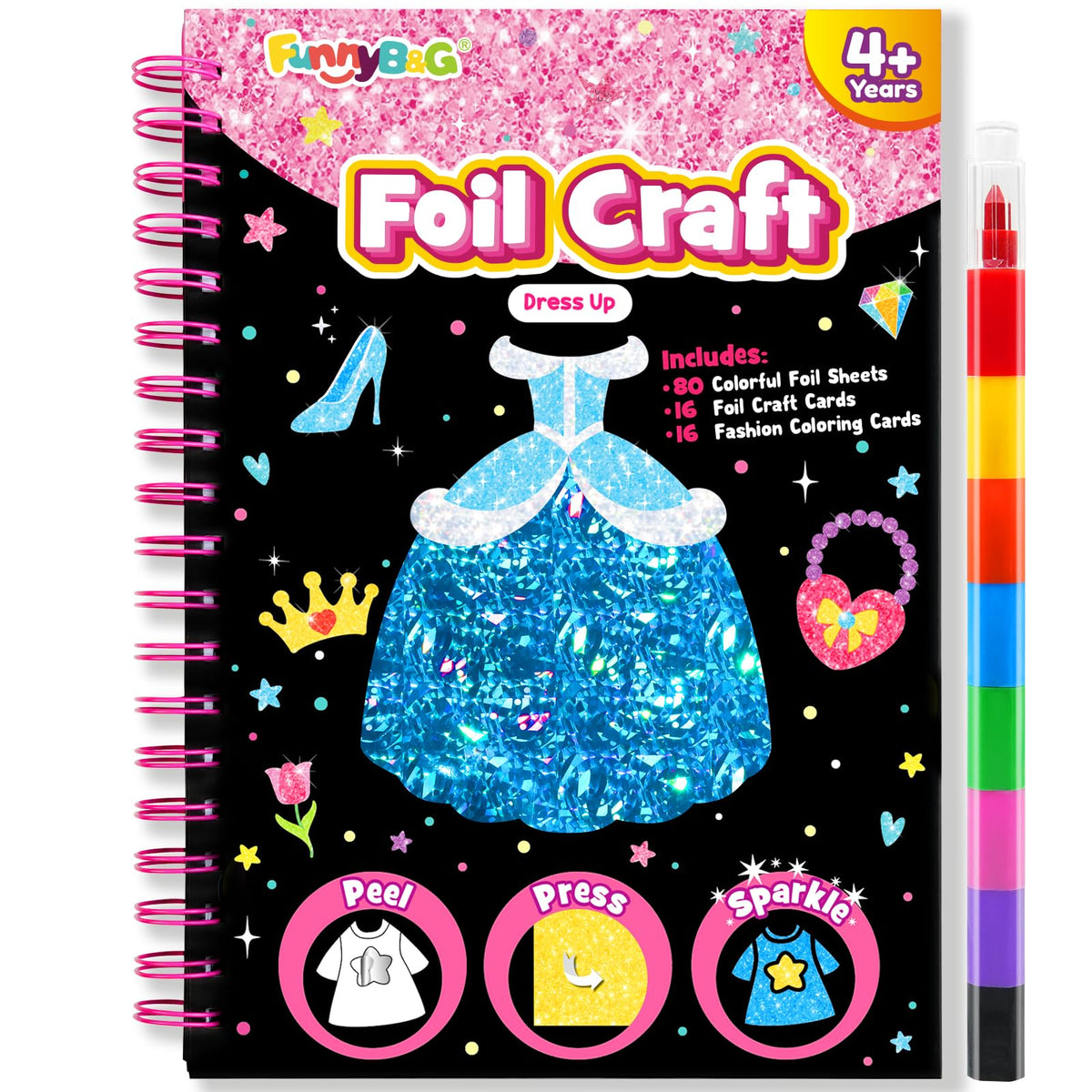 FUNNYB&G Foil Art Craft Kit for Kids, Sparkly Birthday Gift Toy for Girls