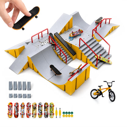 14-in-1 Fingerboard Skatepark Set with 8 Finger Skateboards and Finger Bike
