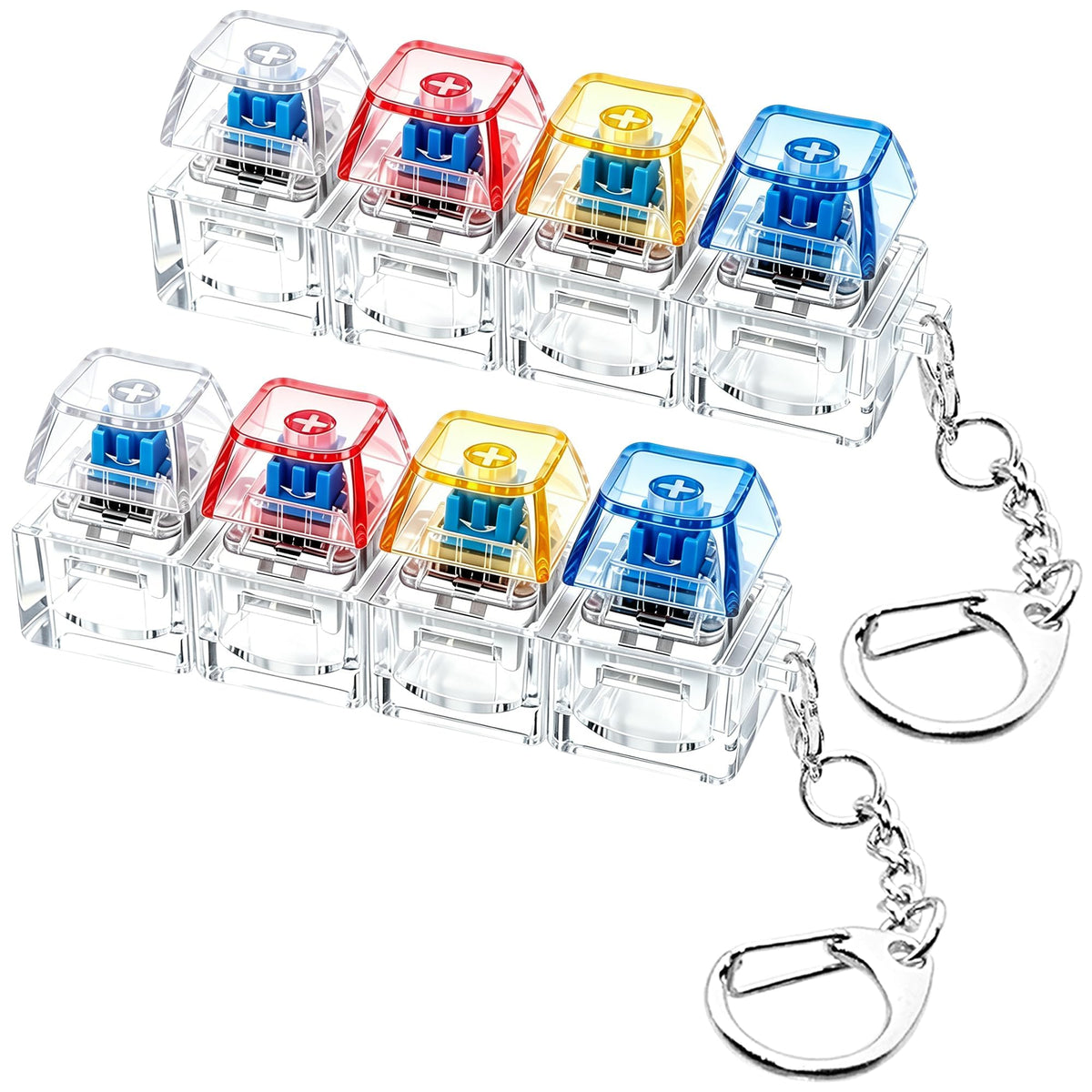 2 PCS Keyboard Fidget Toy, Keyboard Fidget Keychain 4-in-1 Keyboard Decompression Button Finger Clicker Toys, Keychain Button Stress Relief Fidget Gifts to Relief Stress (Transparent)