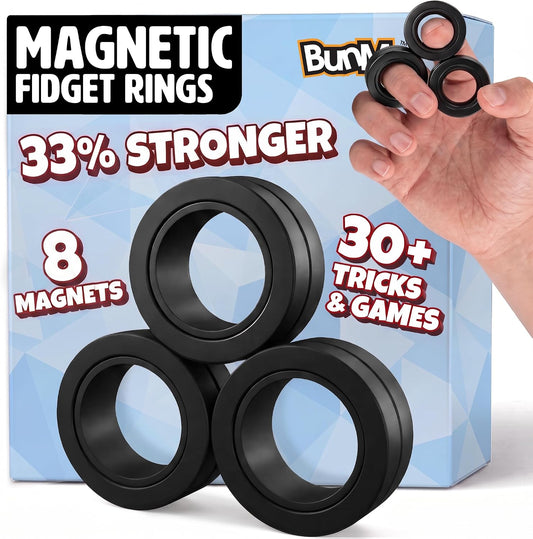 BUNMO Magnetic Fidget Rings – Fidget Toys Adults, Cool Fidgets for Teens, Quiet Fidget Toys, Maximum Strength 8 N50 Magnets, Endless Tricks, Teen Gifts, Fidgets for Kids 8-12, Adult Fidget Toys, Black