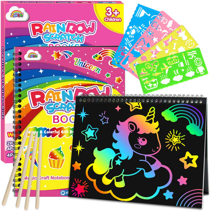 ZMLM Scratch Paper Art-Crafts Gift: 2 Pack Rainbow Notebooks Supplies Toys