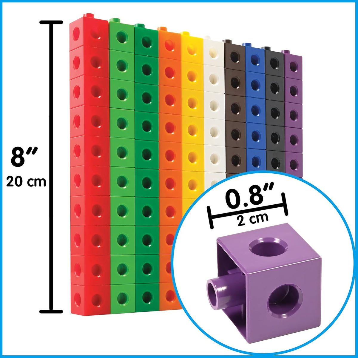 edxeducation Linking Cubes, Set of 100, Counting Cubes, Color Sorting Toys