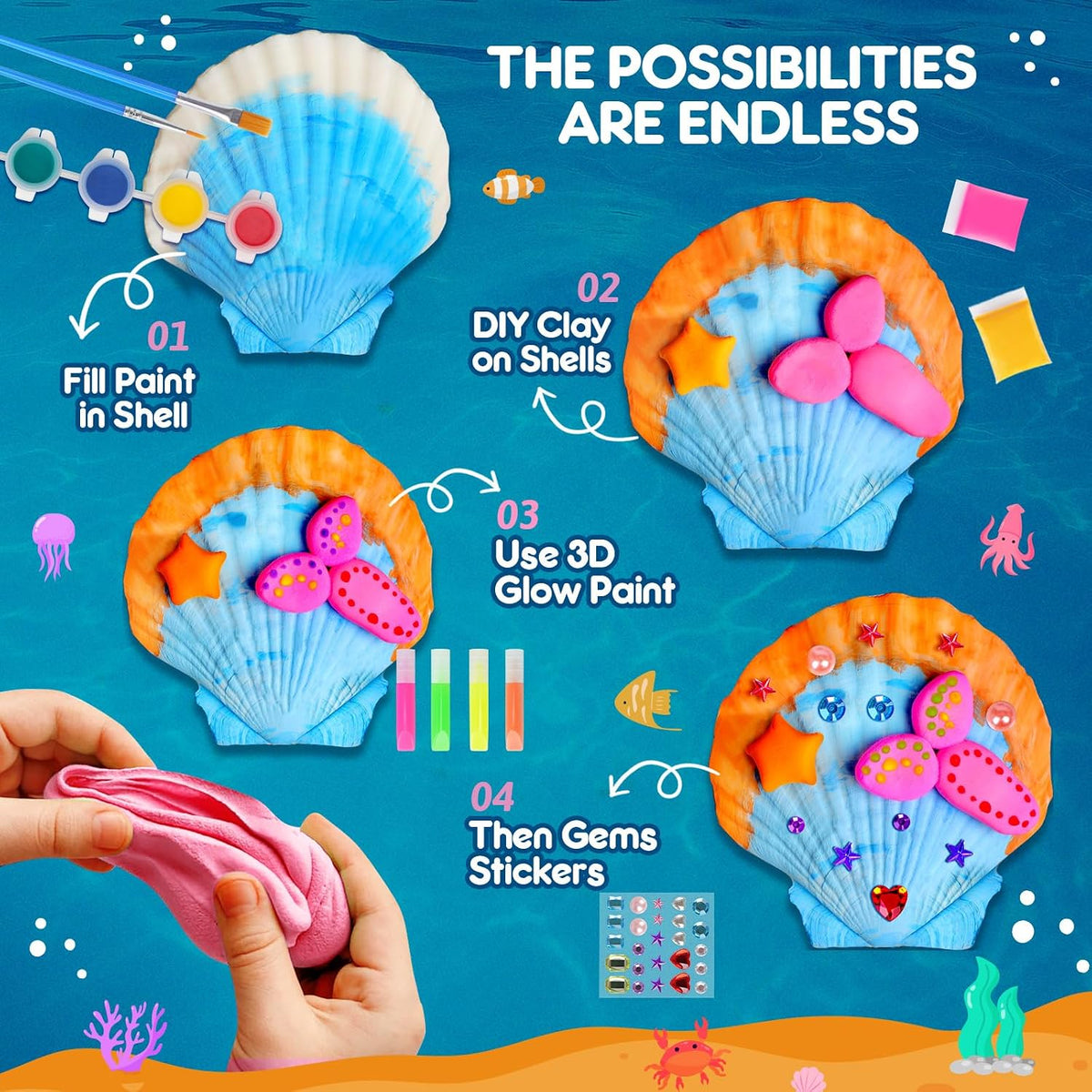 Shell Painting Kit for Kids, Arts and Crafts Gifts for Girls Boys Ages 6-12