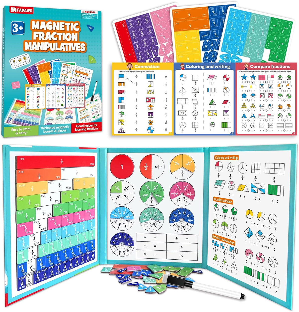Magnetic Fraction Educational Puzzle, Fraction Manipulatives Book