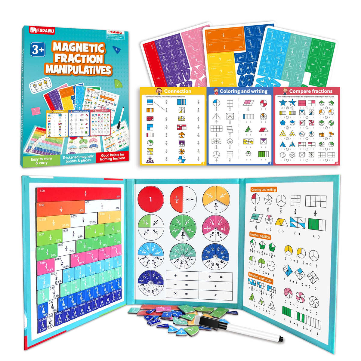 Magnetic Fraction Educational Puzzle, Fraction Manipulatives Book