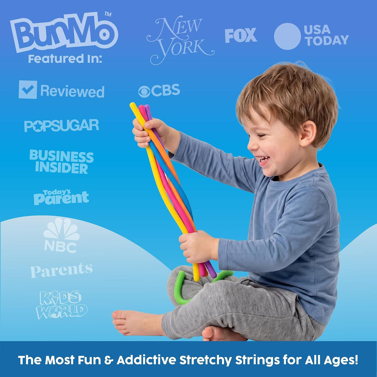 BUNMO Sensory Toys - Stretchy Noodle Strings - Stimulating & Addictive Fidget Toys for Kids - Hours of Fun for Kids - Worry Noodles - Smooth 6 Pack