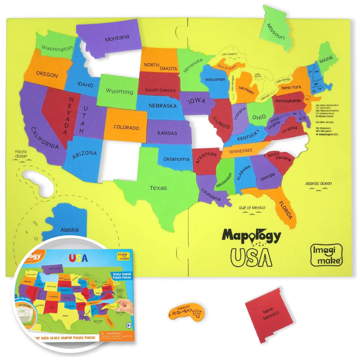 Imagimake Mapology USA Map Jigsaw Puzzle, Learn States, Capitals with Flags