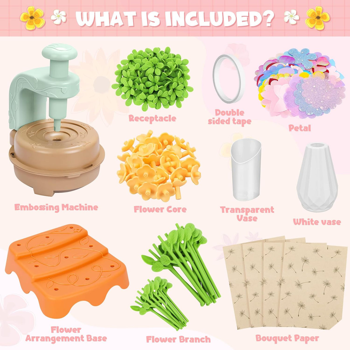 DIY Fabric Flower Bouquet Craft Kit, Educational Toy Gift Girls Toddlers 4+
