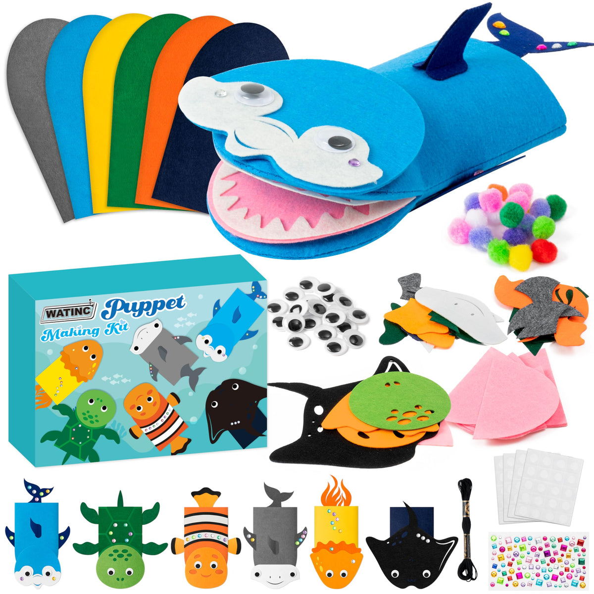 WATINC Hand Puppet Making Kit, Felt Sock Puppet Toys for Kids (Animals)