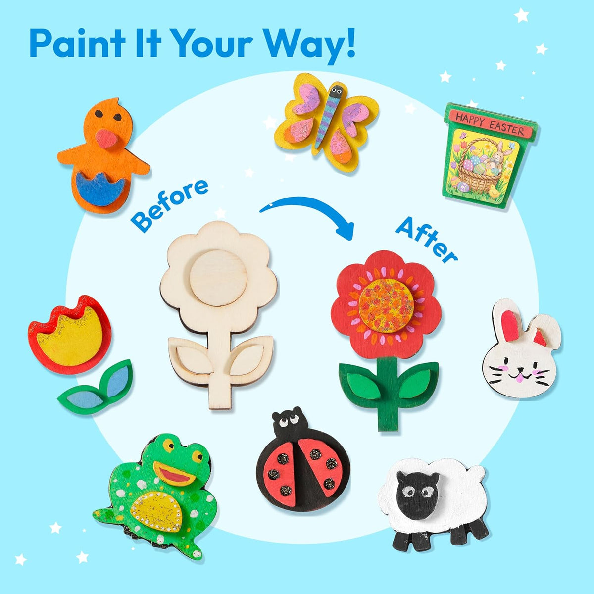 JOYIN 12 Wooden Magnet Painting Kit - Arts and Crafts for Kids Ages 3-8
