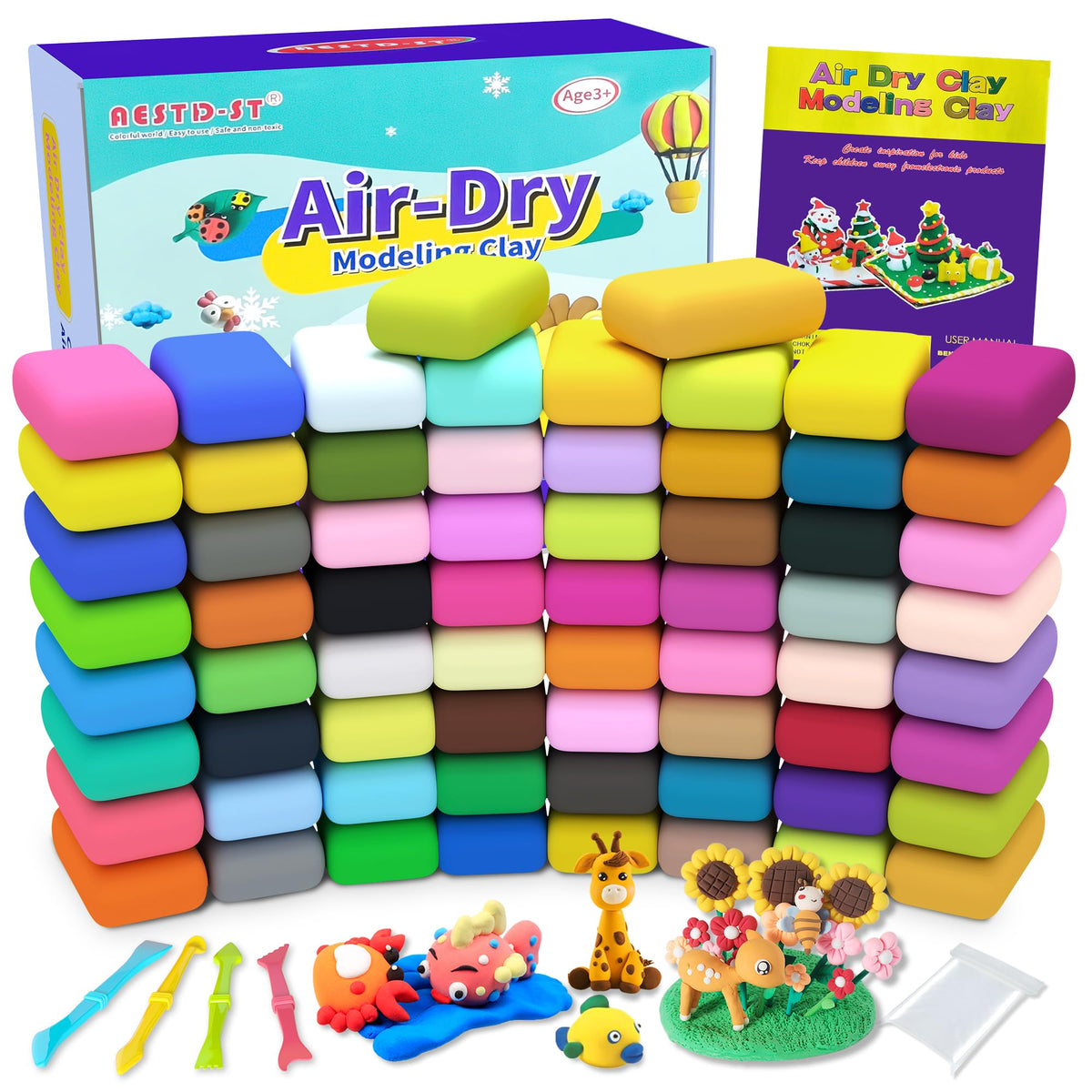 Aestd-ST Air Dry Clay 66 Colors, Modeling Clay for Kids, DIY Magic Clay