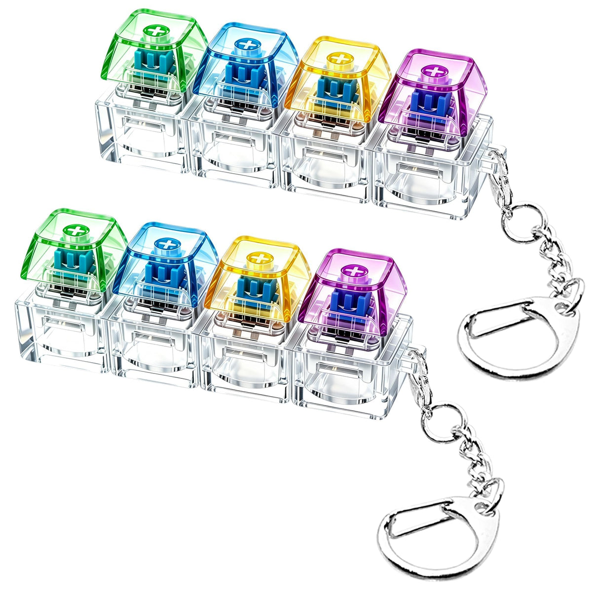 2 PCS Keyboard Fidget Toy, Keyboard Fidget Keychain 4-in-1 Keyboard Decompression Button Finger Clicker Toys, Keychain Button Stress Relief Fidget Gifts to Relief Stress (Transparent)