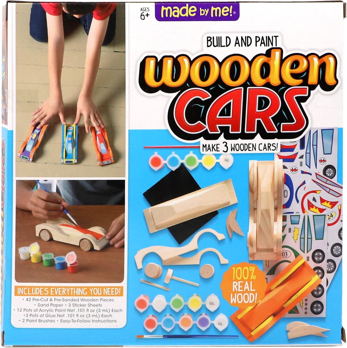 Made By Me Build & Paint Your Own Wooden Toys, DIY Wood Craft Kit, Easy to Assemble, 3 Cars