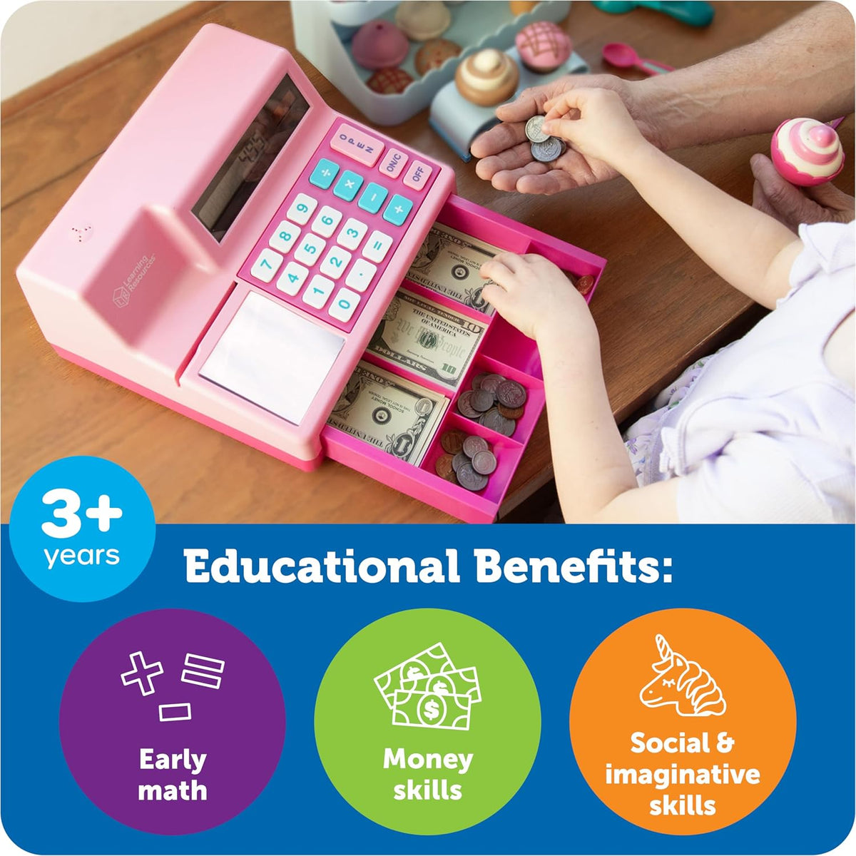 Learning Resources Pretend & Play Calculator Register Toy, Pink