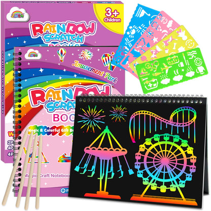 ZMLM Scratch Paper Art-Crafts Gift: 2 Pack Rainbow Notebooks Supplies Toys