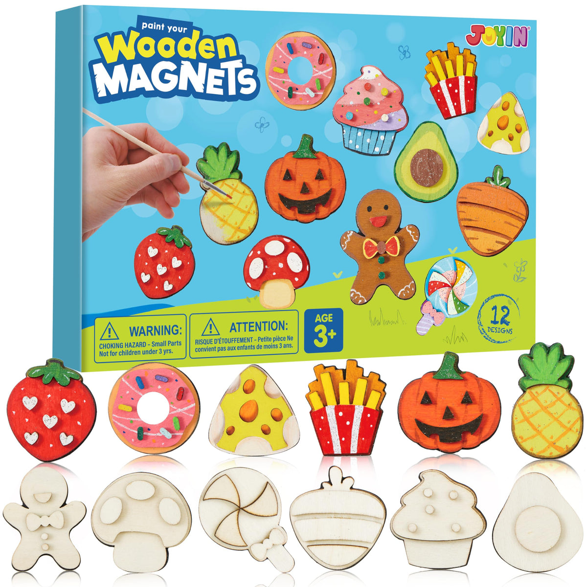 JOYIN 12 Wooden Magnet Painting Kit - Arts and Crafts for Kids Ages 3-8