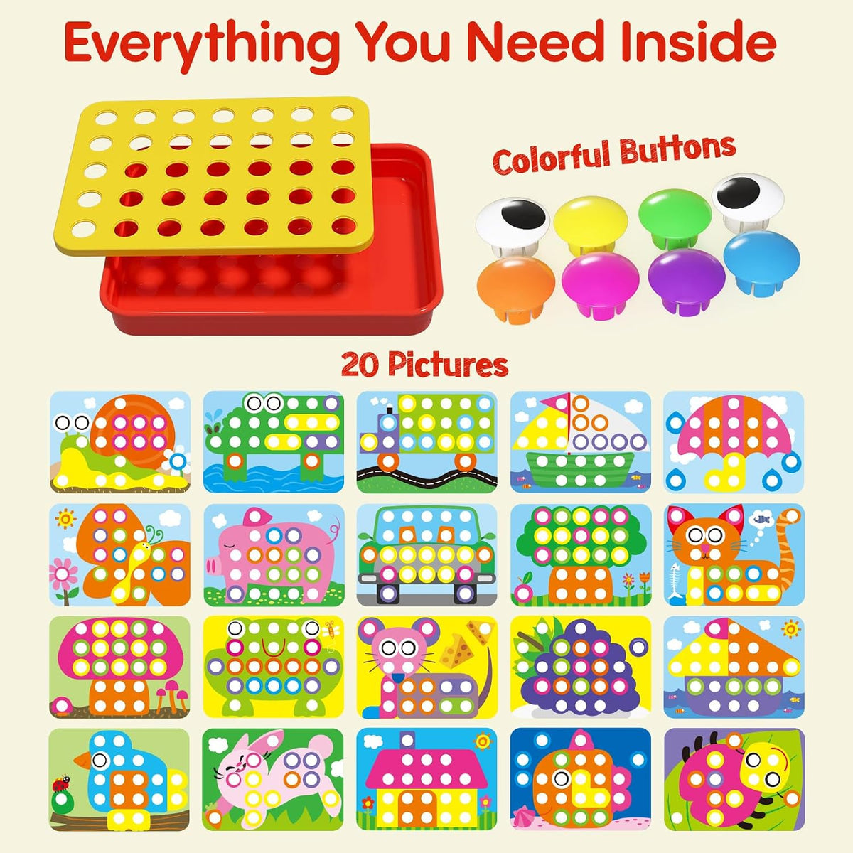AMOSTING Button Art Toy, Color Matching Pegboard for Kids Ages 3+