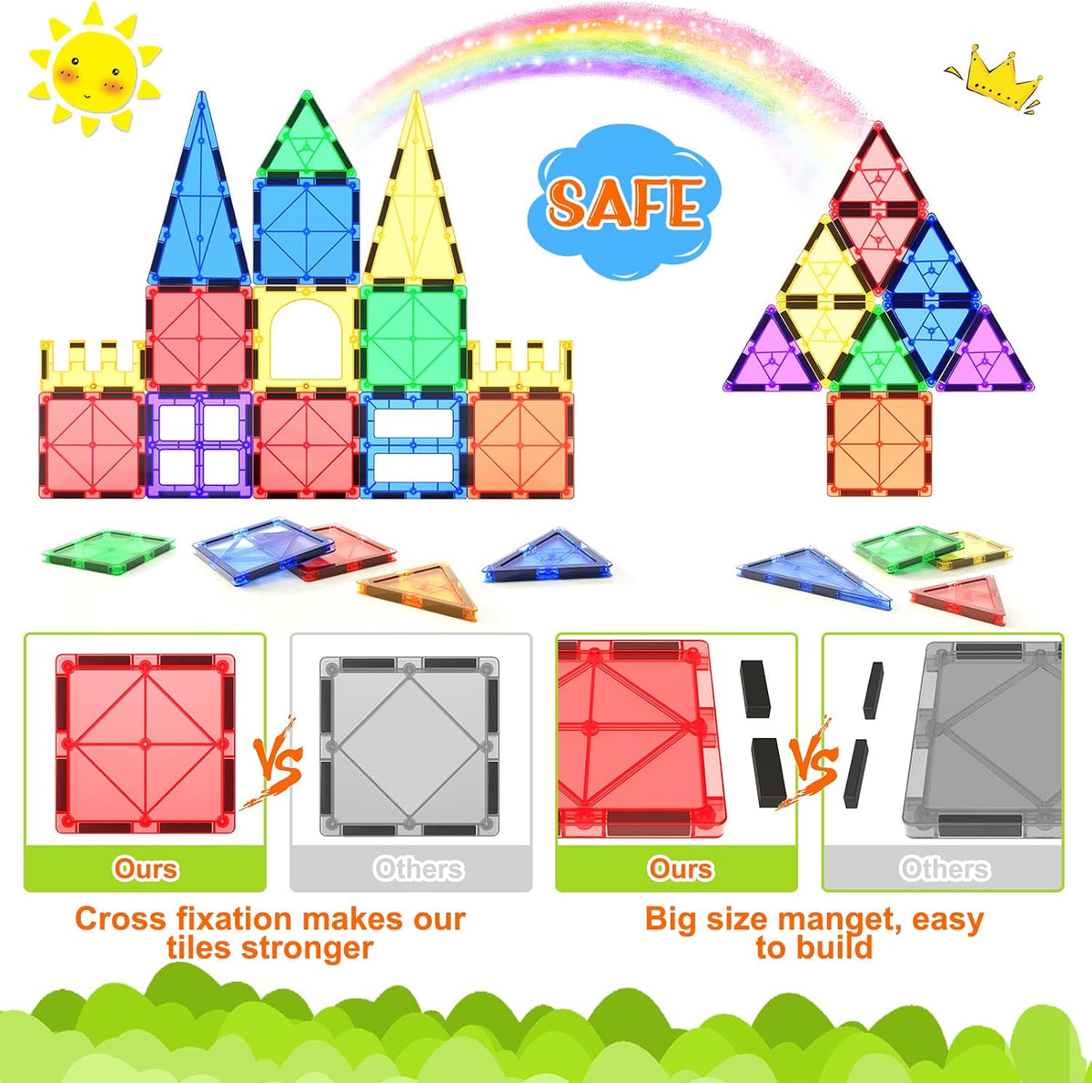 Coodoo Magnetic Tiles Kids Toys STEM Magnet Toy for Toddler Magnetic Blocks Building Preschool Learning Sensory Montessori Toys for 3+ Year Old Boys and Girls, Safe Creativity Toddler Kids Toy 40PCS