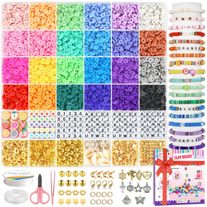 Redtwo 5100 Clay Beads Bracelet Making Kit, Flat Preppy Beads for Friendship Jewelry Making,Polymer Heishi Beads with Charms Gifts for Teen Girls Crafts for Girls Ages 8-12