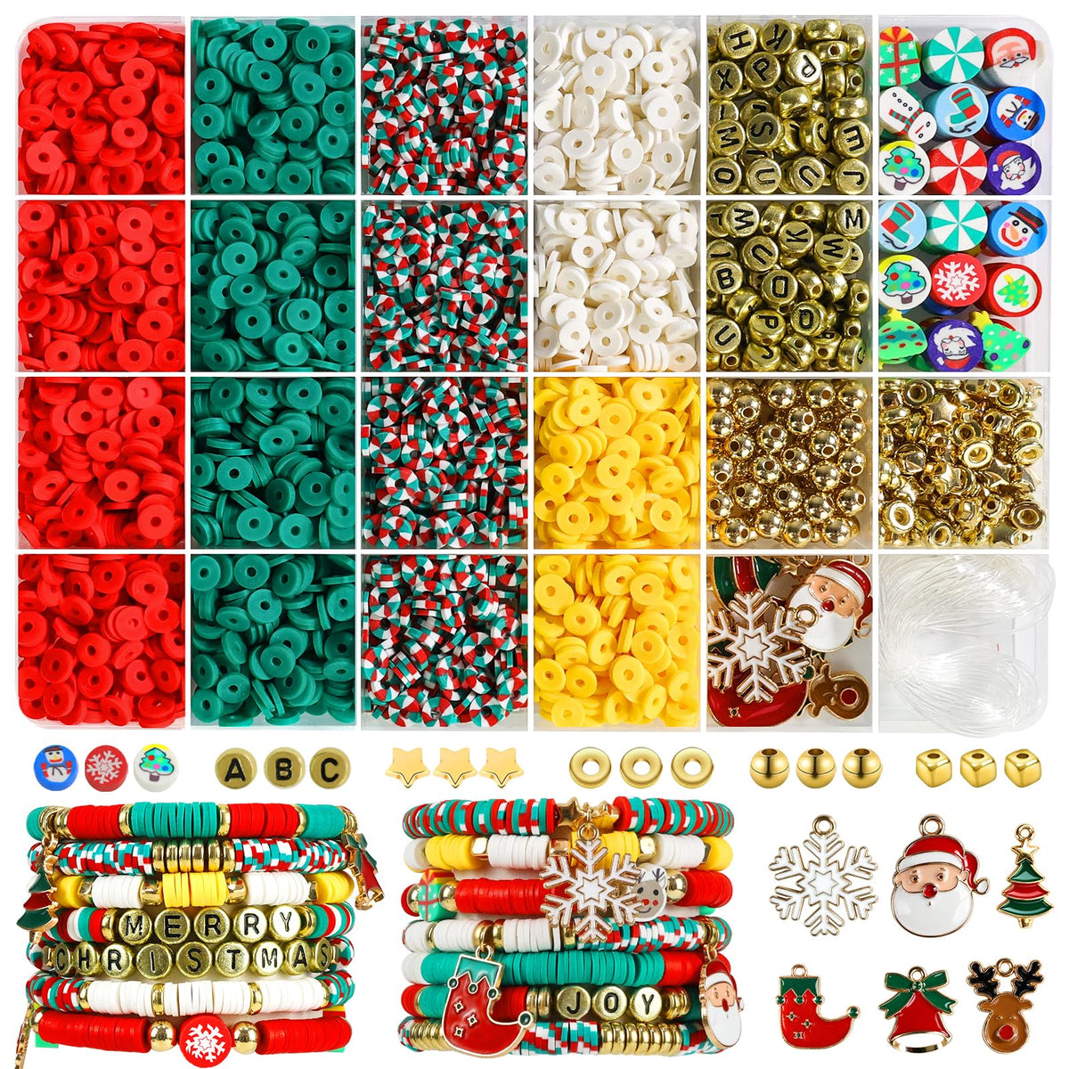 Redtwo 5100 Clay Beads Bracelet Making Kit, Flat Preppy Beads for Friendship Jewelry Making,Polymer Heishi Beads with Charms Gifts for Teen Girls Crafts for Girls Ages 8-12