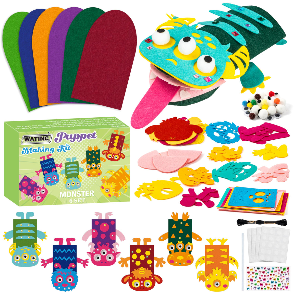 WATINC Hand Puppet Making Kit, Felt Sock Puppet Toys for Kids (Animals)