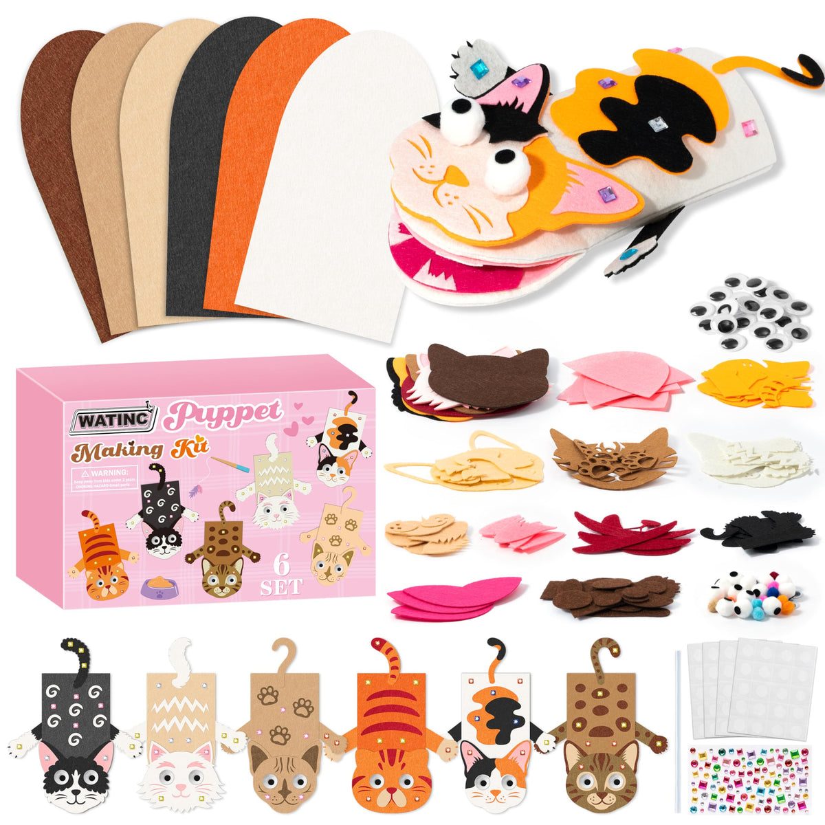 WATINC Hand Puppet Making Kit, Felt Sock Puppet Toys for Kids (Animals)