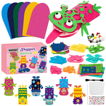 WATINC Hand Puppet Making Kit, Felt Sock Puppet Toys for Kids (Animals)