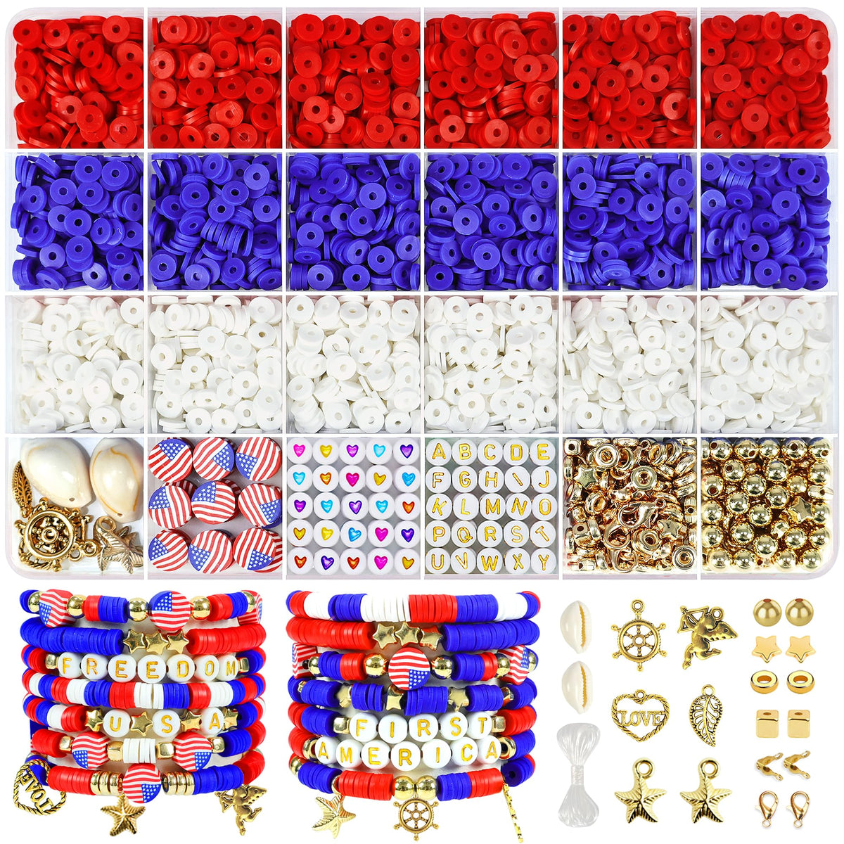 Redtwo 5100 Clay Beads Bracelet Making Kit, Flat Preppy Beads for Friendship Jewelry Making,Polymer Heishi Beads with Charms Gifts for Teen Girls Crafts for Girls Ages 8-12