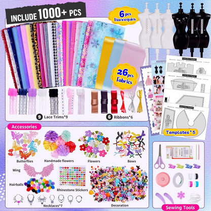 Fashion Designer Kits for Girls with 6 Mannequins, 800+ Kids Sewing Kits