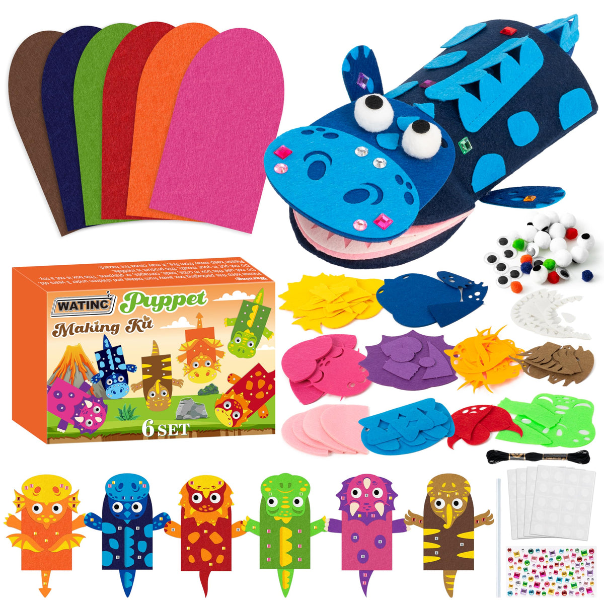 WATINC Hand Puppet Making Kit, Felt Sock Puppet Toys for Kids (Animals)