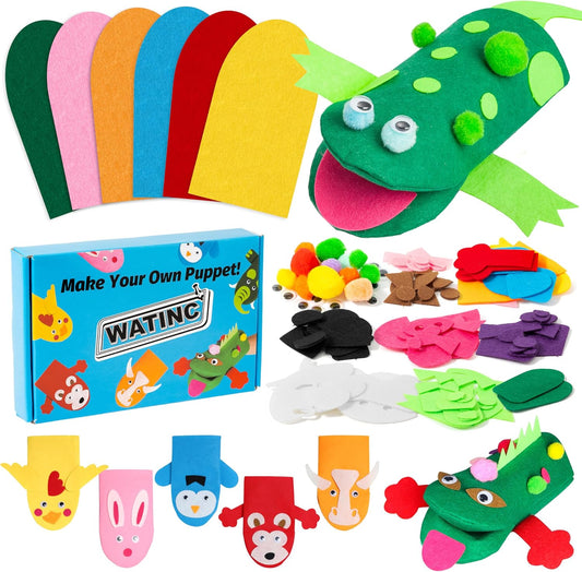 WATINC Hand Puppet Making Kit, Felt Sock Puppet Toys for Kids (Animals)