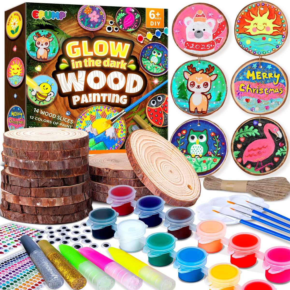 EPUMP Glow in the Dark Wooden Painting Kit for Kids - Arts and Crafts Kit Creative Activity Toy, Art Kits Birthday Gift for Boys Girls Age 6 7 8 9 10 11 12 Years Old, Fun Indoor Outdoor Activities