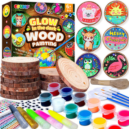 EPUMP Glow in the Dark Wooden Painting Kit for Kids - Arts and Crafts Kit Creative Activity Toy, Art Kits Birthday Gift for Boys Girls Age 6 7 8 9 10 11 12 Years Old, Fun Indoor Outdoor Activities
