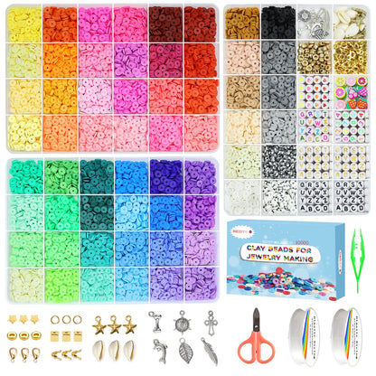 Redtwo 5100 Clay Beads Bracelet Making Kit, Flat Preppy Beads for Friendship Jewelry Making,Polymer Heishi Beads with Charms Gifts for Teen Girls Crafts for Girls Ages 8-12