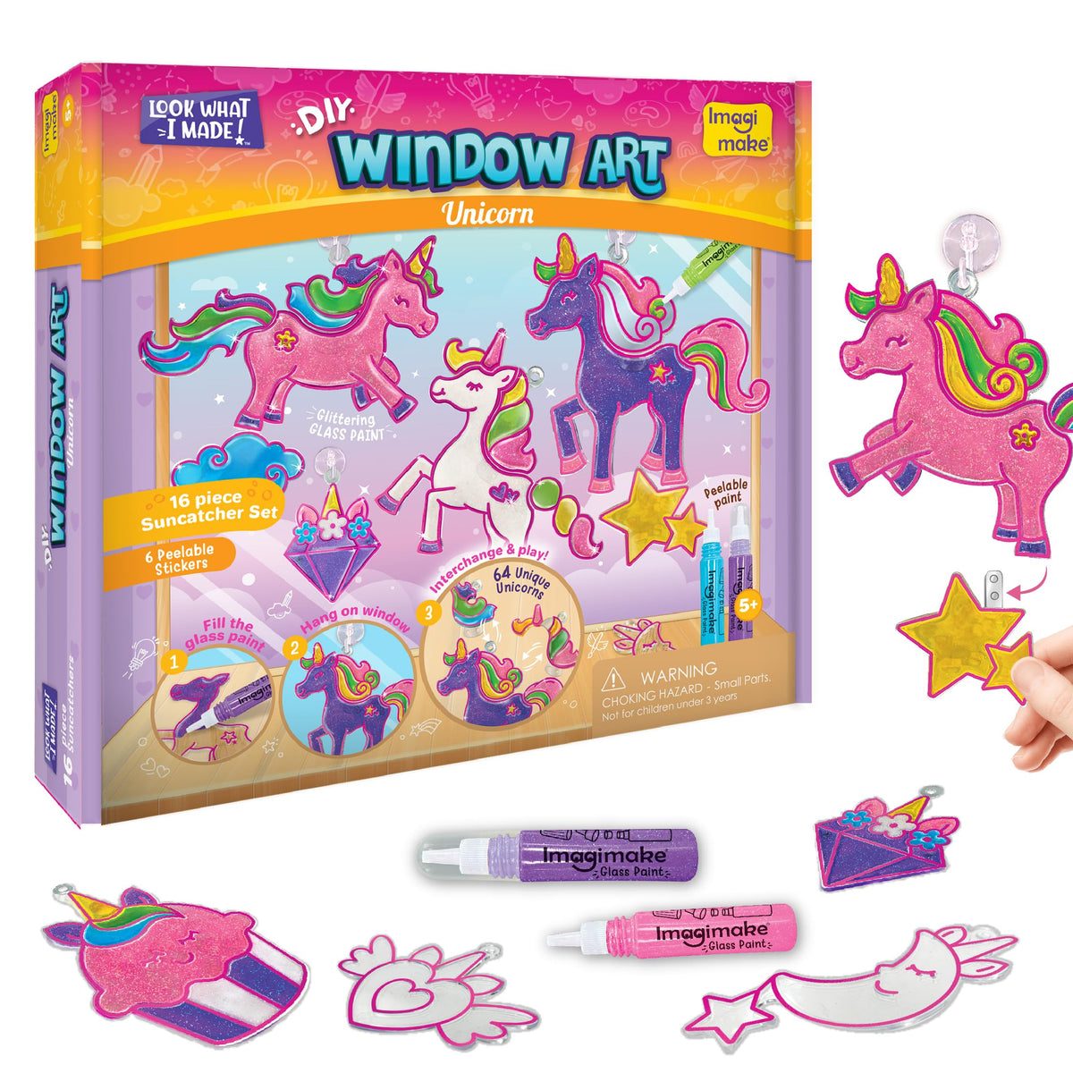 Imagimake Window Art - Princess, Mermaid, Unicorn 16 Pieces Suncatcher Kit