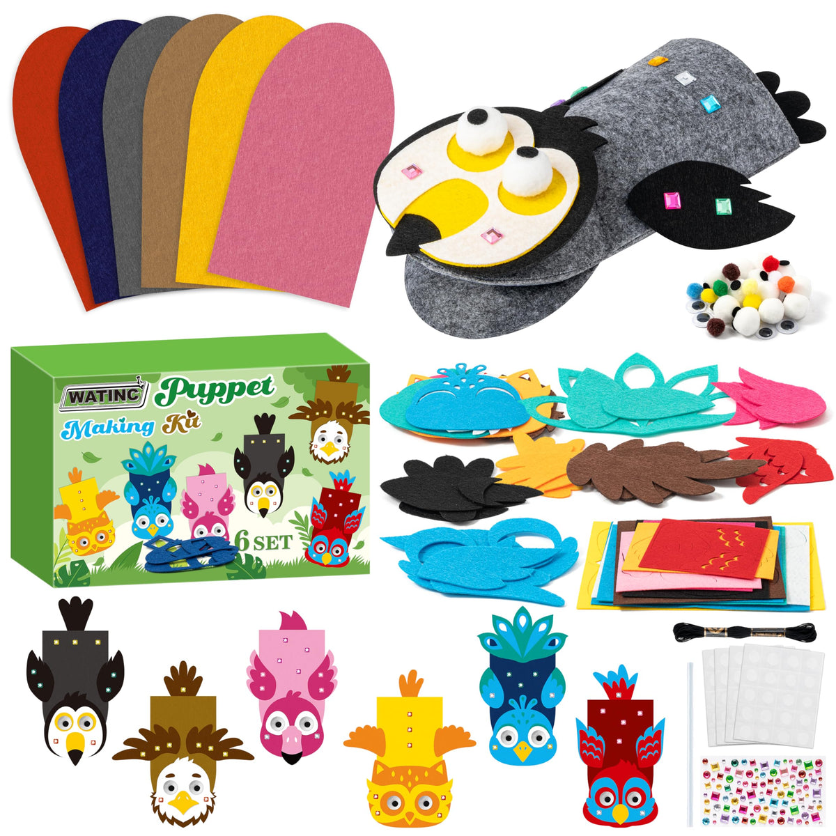 WATINC Hand Puppet Making Kit, Felt Sock Puppet Toys for Kids (Animals)