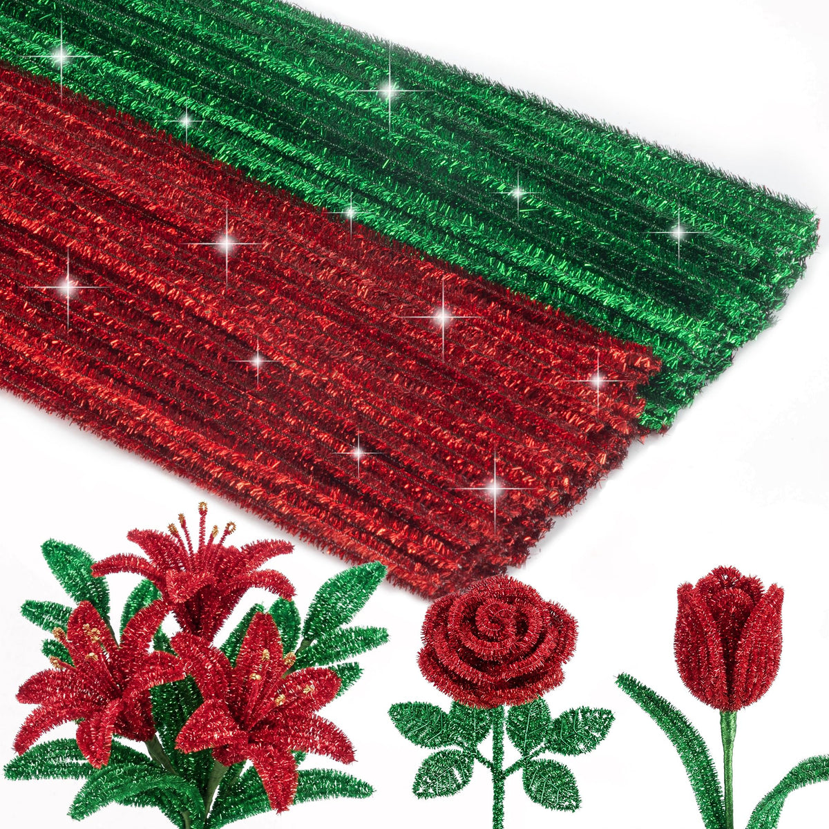 Caydo 200PCS Thick Pipe Cleaners Craft, 20 Colors Chenille Stems