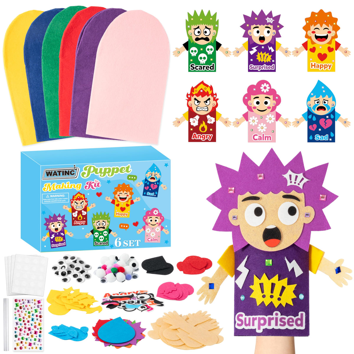 WATINC Hand Puppet Making Kit, Felt Sock Puppet Toys for Kids (Animals)