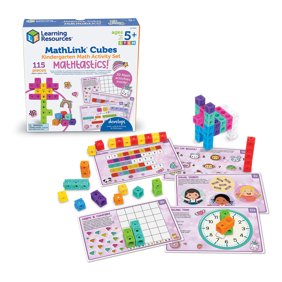 Learning Resources MathLink Cubes Kindergarten Math Activity Set Sea Adventures! - 115 Pieces, Age 5+, STEM Teaching Toys, Kindergartner Games