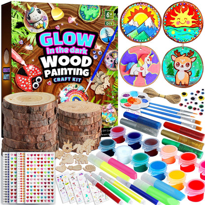EPUMP Glow in the Dark Wooden Painting Kit for Kids - Arts and Crafts Kit Creative Activity Toy, Art Kits Birthday Gift for Boys Girls Age 6 7 8 9 10 11 12 Years Old, Fun Indoor Outdoor Activities