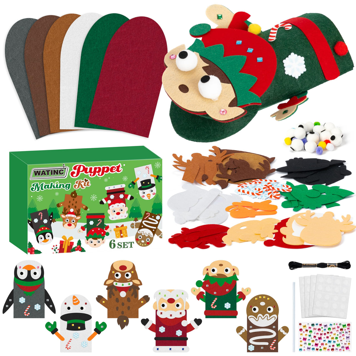 WATINC Hand Puppet Making Kit, Felt Sock Puppet Toys for Kids (Animals)