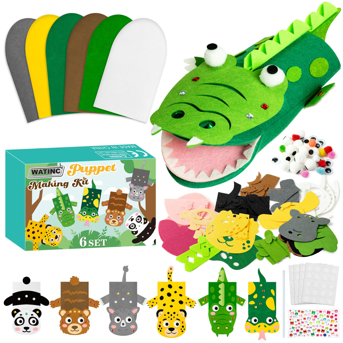 WATINC Hand Puppet Making Kit, Felt Sock Puppet Toys for Kids (Animals)