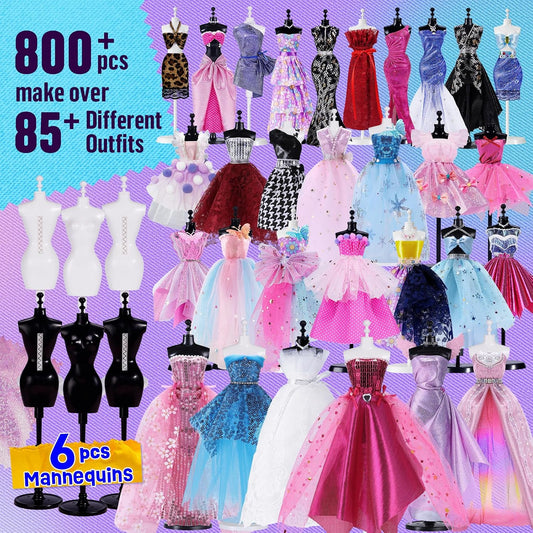 Fashion Designer Kits for Girls with 6 Mannequins, 800+ Kids Sewing Kits