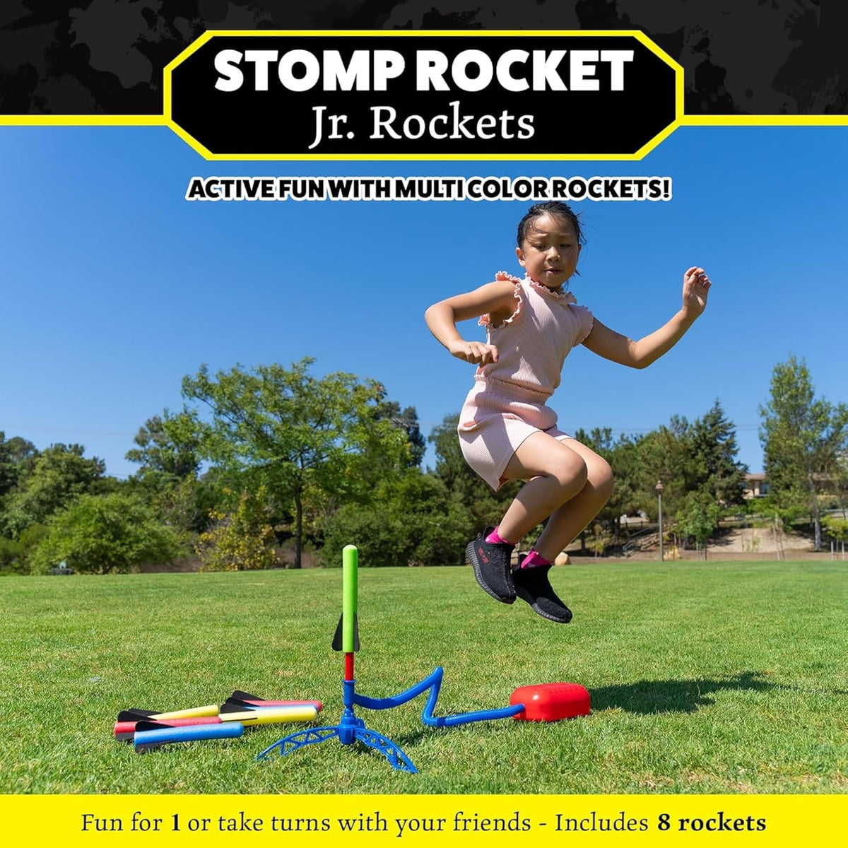 Stomp Rocket Jr Multi-Color Rocket Launcher for Kids, 8 Rockets
