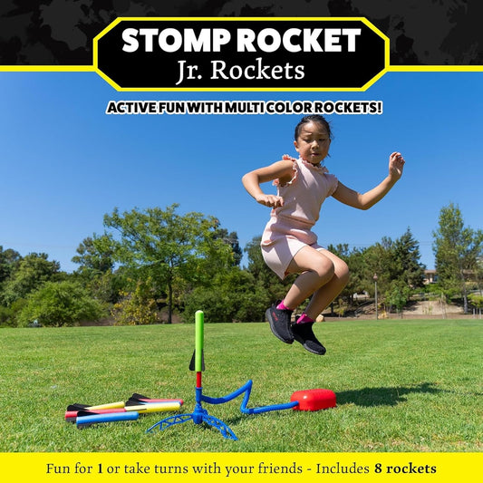 Stomp Rocket Jr Multi-Color Rocket Launcher for Kids, 8 Rockets