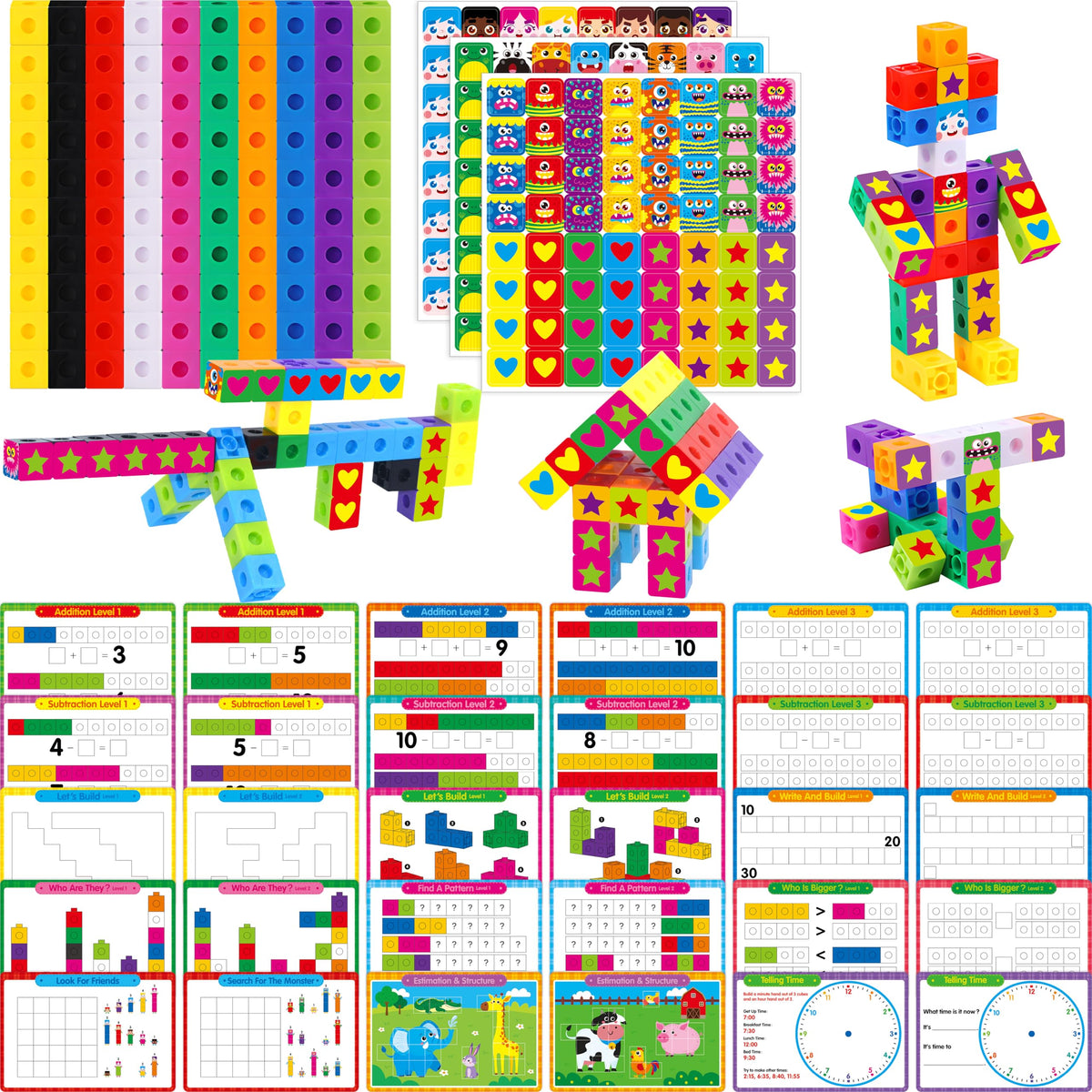 SpriteGru Math Linking Cubes, Set of 100 Math Cubes Manipulative Connecting and Counting Snap Blocks for Early Math and Construction, Educational Toy for Preschool, Kindergarten, Homeschool