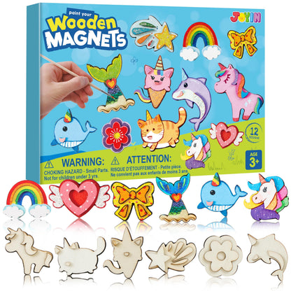 JOYIN 12 Wooden Magnet Painting Kit - Arts and Crafts for Kids Ages 3-8