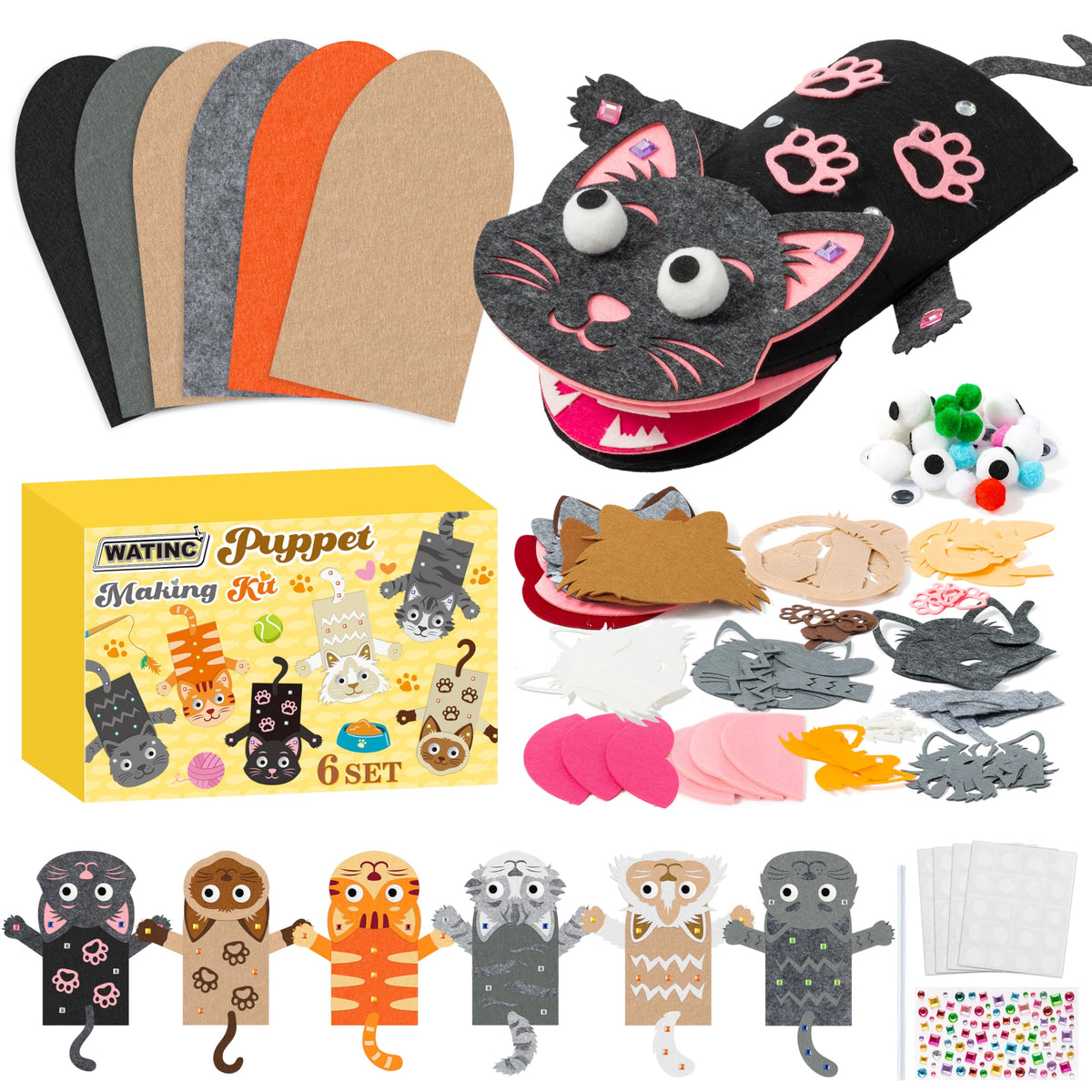 WATINC Hand Puppet Making Kit, Felt Sock Puppet Toys for Kids (Animals)